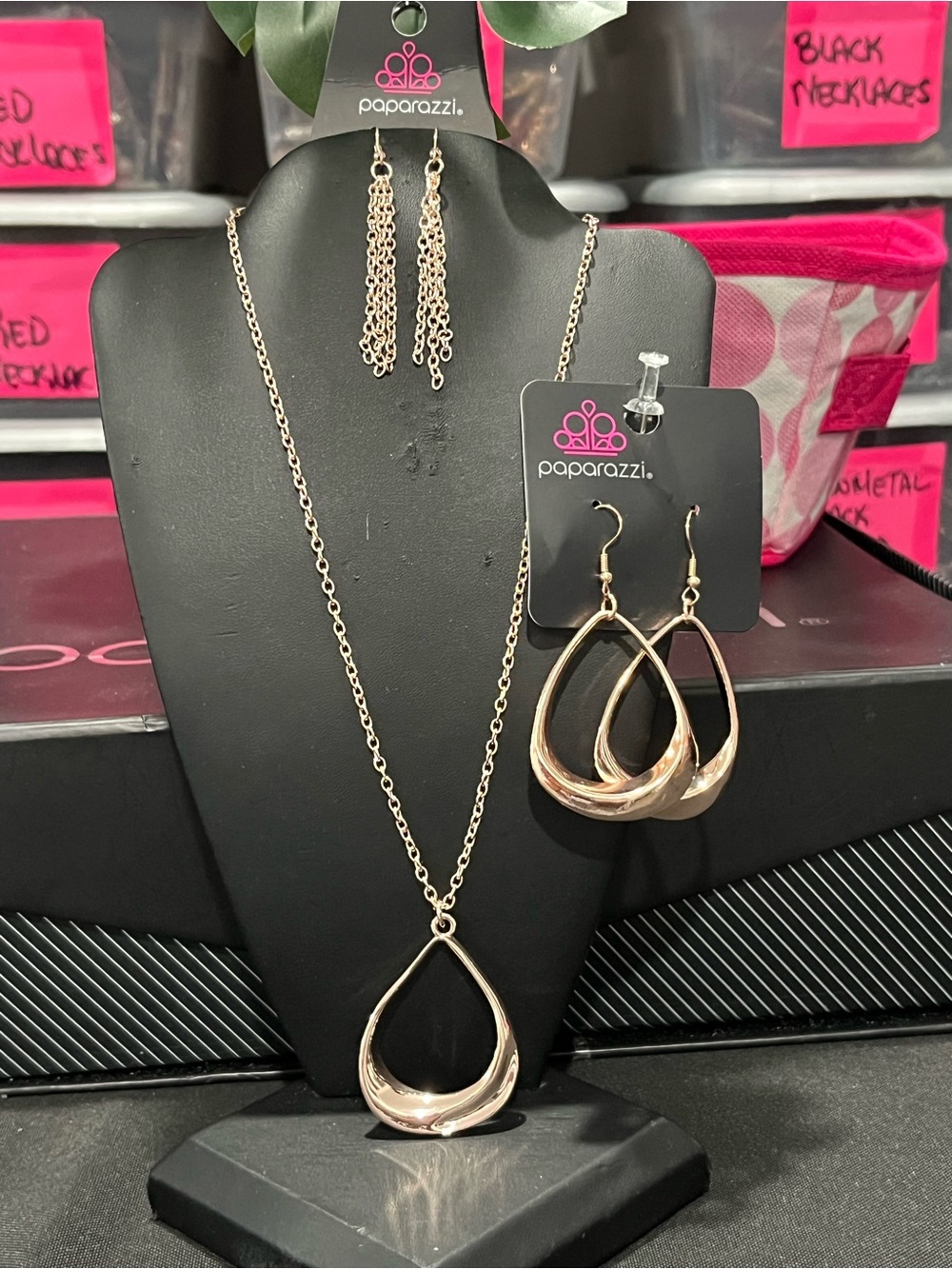 paparazzi Gold/rose gold  Double Teardrop Necklace and Earrings Set